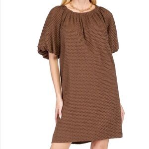JADE Gather Neck Tie Back Dress - Brown‎